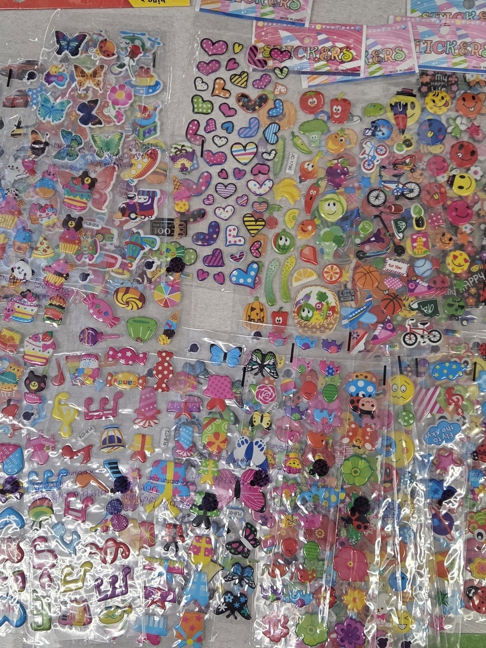 Lot 25+ New Colorful Assorted Puffy Stickers - Hearts, Butterflies & Icons Teach